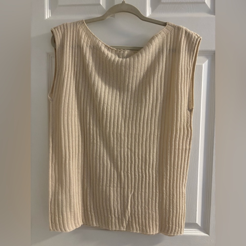 Zara Cream Ribbed Tank Top - Picture 5 of 7